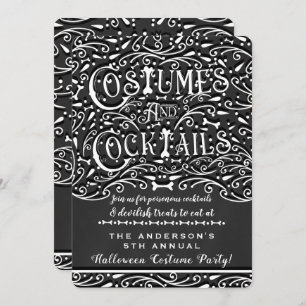 Costumes & Cocktails Vintage Chalk Halloween Party Invitation