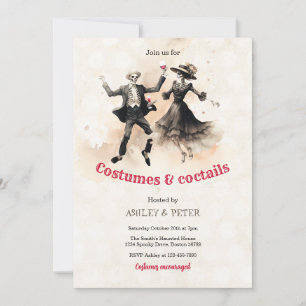 Costumes & Cocktails Vintage Skeleton Halloween Invitation