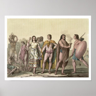 Costumes of the Mexicans (color engraving) Poster