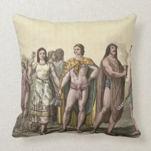 Costumes of the Mexicans (colour engraving) Throw Pillow