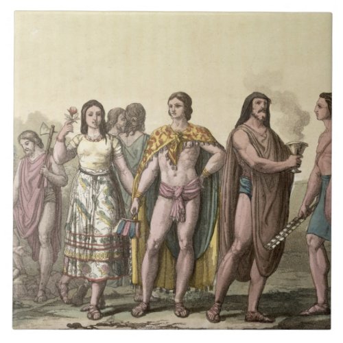 Costumes of the Mexicans colour engraving Tile