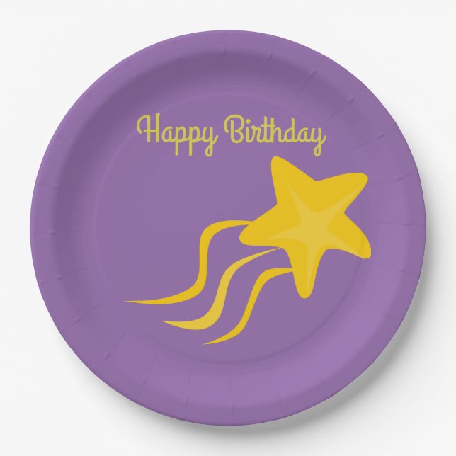 Costumize Happy Birthday Yellow Shooting Star Paper Plates (Front)