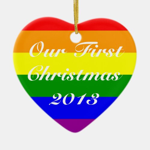 Costumized date Gay Married Couple First Christmas Ceramic Ornament