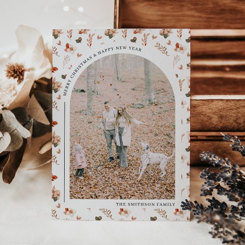 Cosy Autumn Floral Arch Botanical Christmas Photo Holiday Card