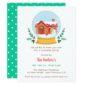 Cosy Cottage Snowman Snow Globe Christmas Party Card