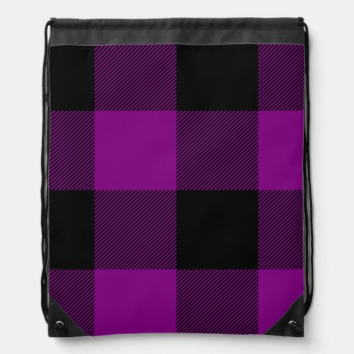 Cosy Hot Pink  Black Buffalo Plaid Drawstring Bag