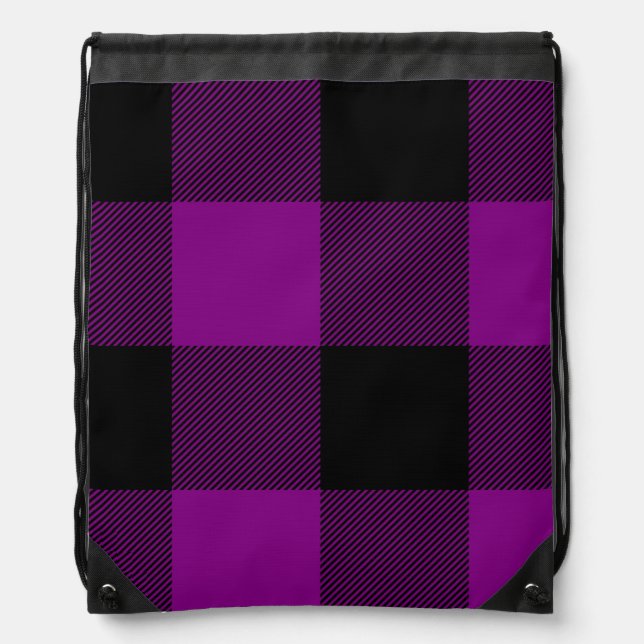 Cosy Hot Pink & Black Buffalo Plaid Drawstring Bag (Front)