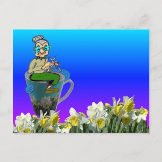 Cosy Knitting Woman on Daffodils Mug DIY Postcard