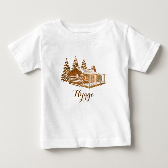Cosy Log Cabin - Hygge or your own text Baby T-Shirt (Front)