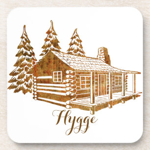 Cosy Log Cabin - Hygge or your own text Beverage Coaster