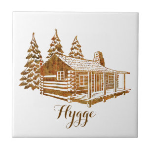 Cosy Log Cabin - Hygge or your own text Ceramic Tile