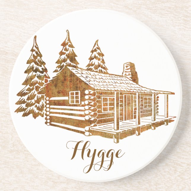 Cosy Log Cabin - Hygge or your own text Drink Coaster (Front)