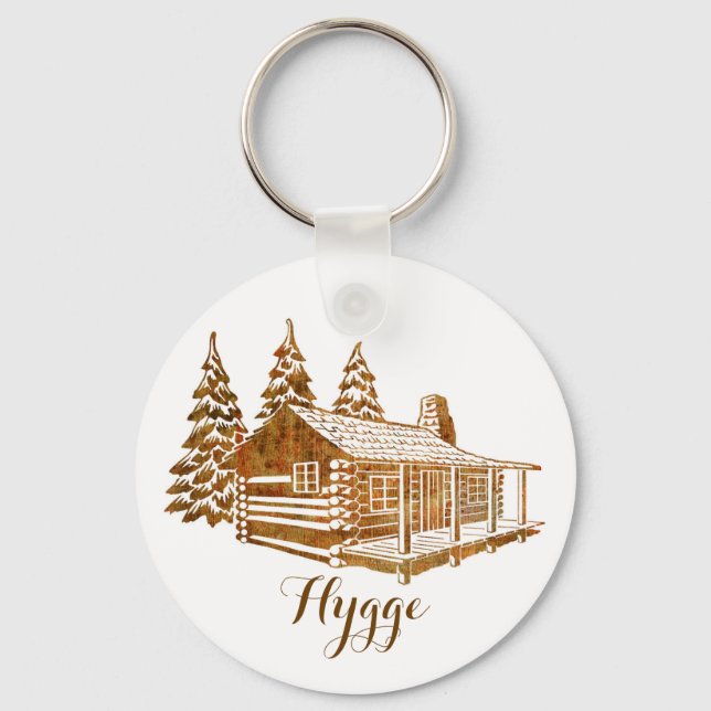 Cosy Log Cabin - Hygge or your own text Keychain (Front)