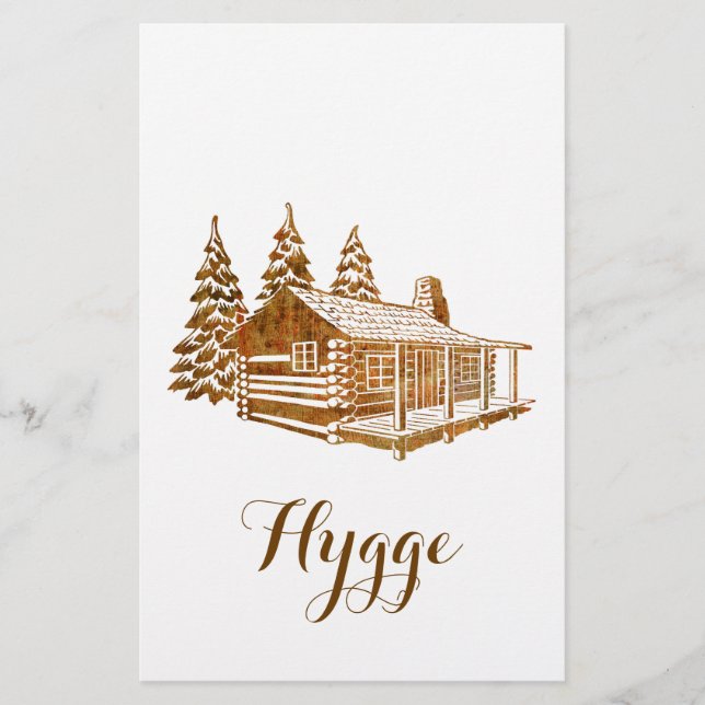 Cosy Log Cabin - Hygge or your own text Stationery (Front)