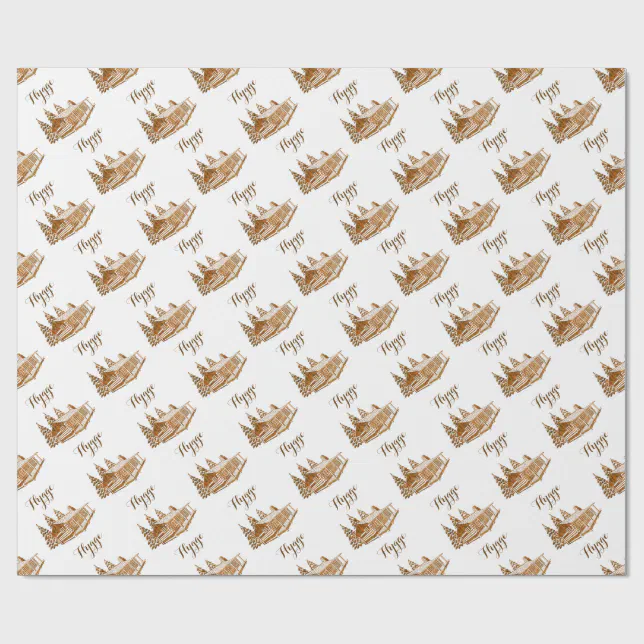Cosy Log Cabin - Hygge or your own text Wrapping Paper | Zazzle