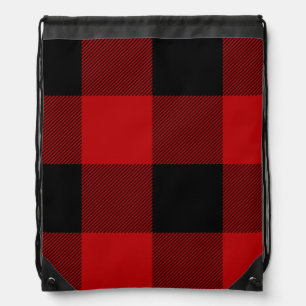 Cosy Red Black Buffalo Plaid Large Pattern Drawstring Bag