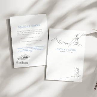 Cosy Ski Lodge Couple In Love Snowy Mountaintops  Invitation