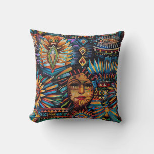 Cosy Teal "Pre-Columbian Tapestry" Motif Throw Cus Pillow