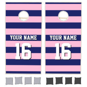 Cot Candy Pink Navy Blue Team Jersey Preppy Stripe Cornhole Set