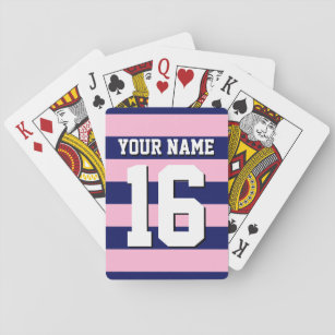 Cot Candy Pink Navy Blue Team Jersey Preppy Stripe Playing Cards