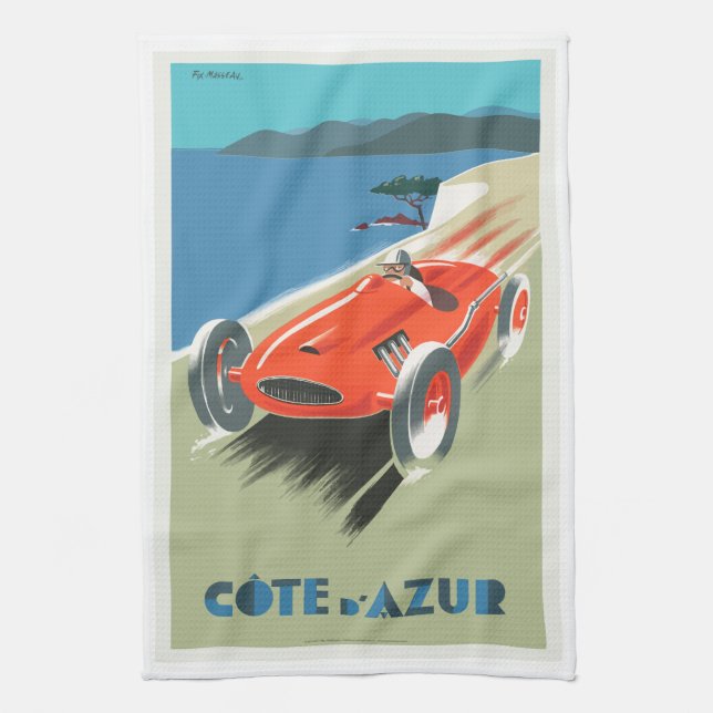 Cote A Azur Vintage Travel Poster Kitchen Towel (Vertical)