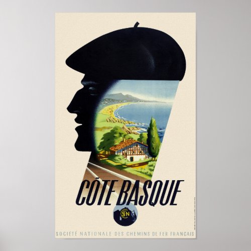 Cte Basque France Vintage Travel Poster