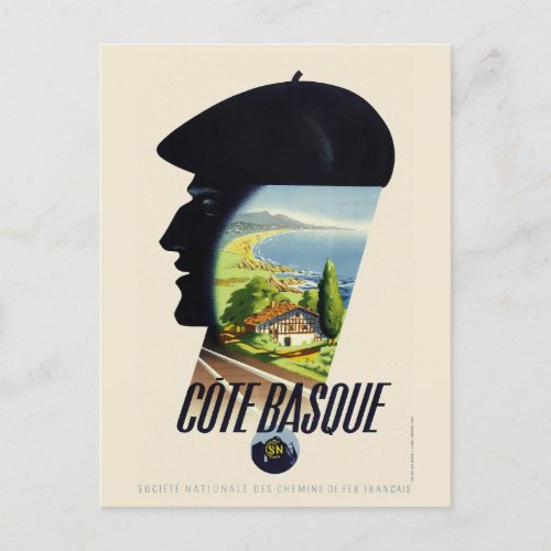 Cte Basque France Vintage Travel Poster Postcard