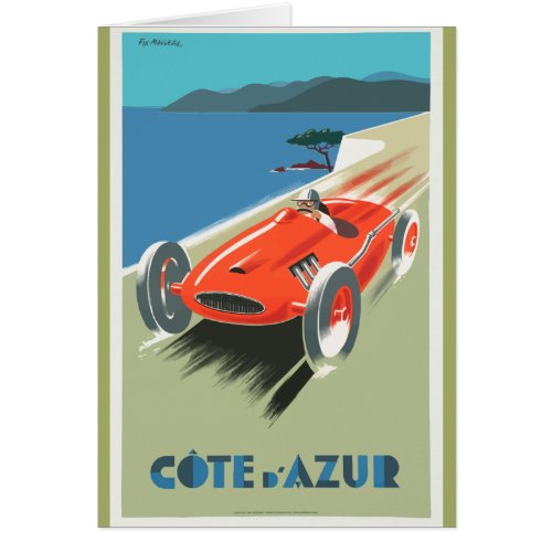 Cote d Azur French vintage Travel poster as Card