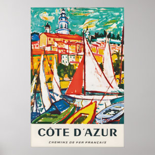 Côte d’Azur Vintage Travel Poster Print, French