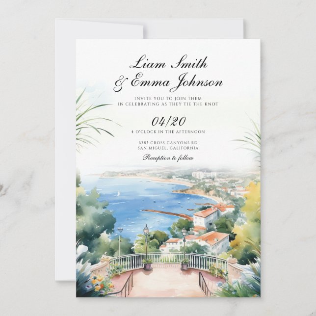 Cote d'Azur France Wedding Invitation (Front)