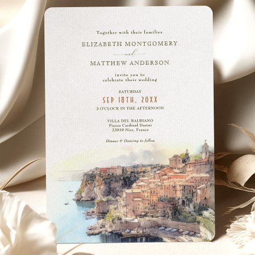 Cote dAzur French Coastal Destination Wedding Invitation