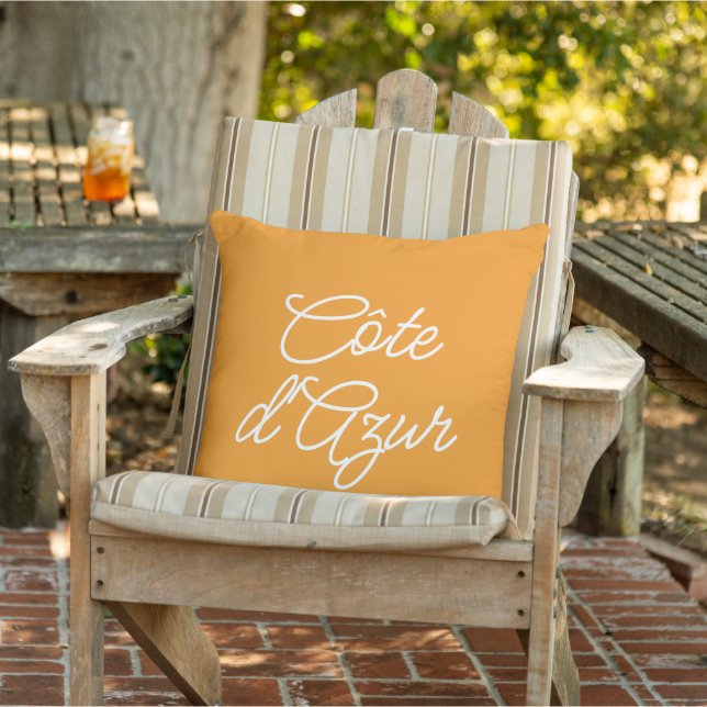 Côte d'Azur orange modern elegant script design Outdoor Pillow (Chair)