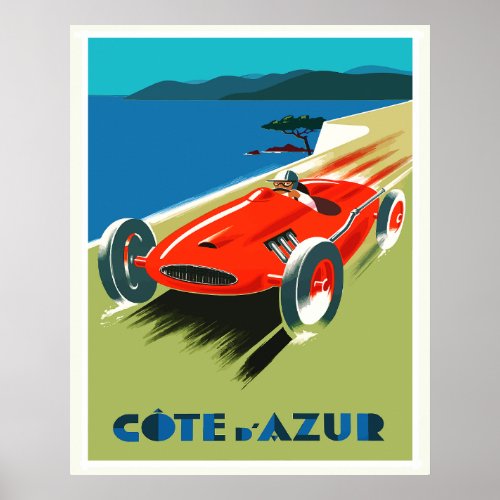 Cote DAzur Racing Car Retro Vintage Travel Poster