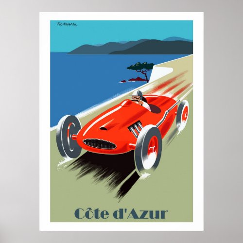 Cte dAzur speed racing car vintage travel Poster