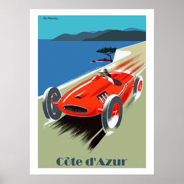 Côte d'Azur, speed racing car, vintage travel Poster (Front)