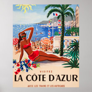 Cote D'Azur Vintage French Travel Poster