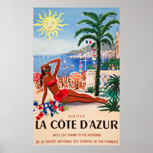 TRAVEL NICE FRANCE RIVIERA BEACH SEA PALM TREE PEOPLE ART PRINT POSTERBB7594B 