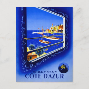 Cote d'Azur Vintage Poster Restored Postcard
