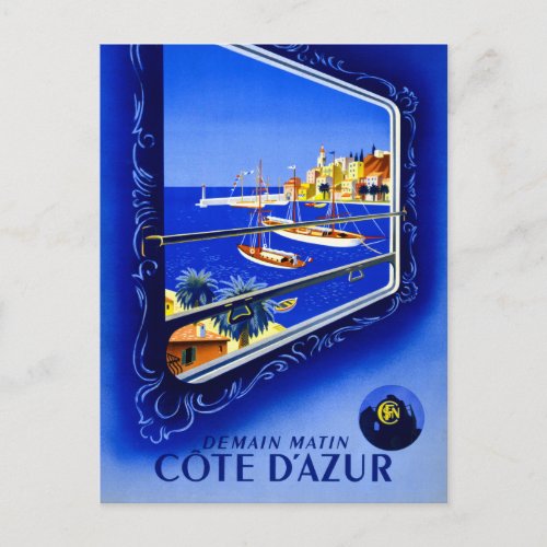 Cote dAzur Vintage Poster Restored Postcard