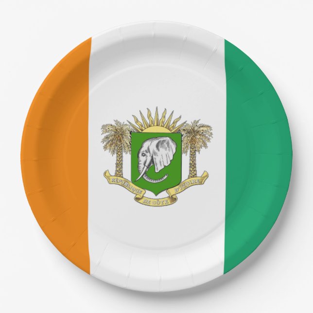 Cote d'Ivoire flag-coat of arms    Paper Plates (Front)