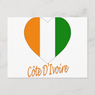 Cote D'Ivoire Flag Heart Postcard