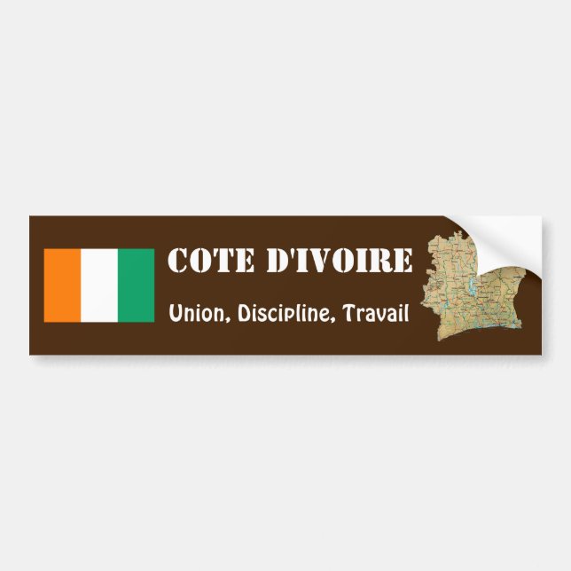 Cote d'Ivoire Flag + Map Bumper Sticker (Front)