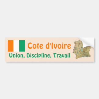 Cote d'Ivoire Flag + Map Bumper Sticker
