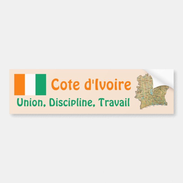 Cote d'Ivoire Flag + Map Bumper Sticker (Front)