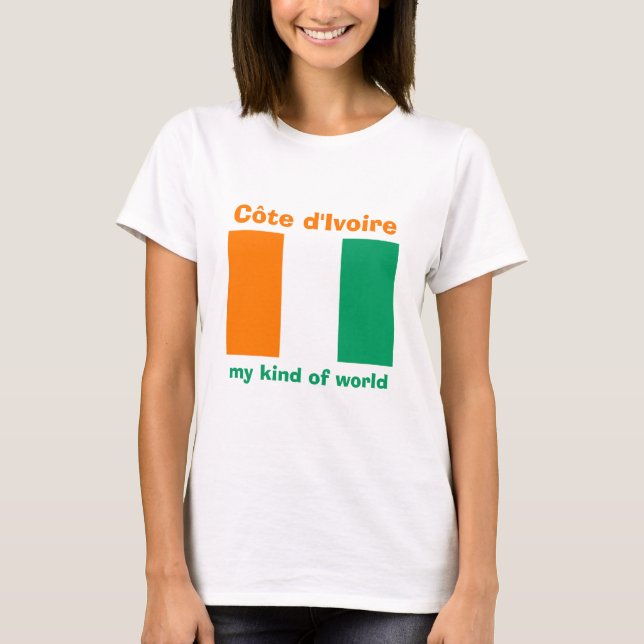 Cote d'Ivoire Flag + Map + Text T-Shirt (Front)