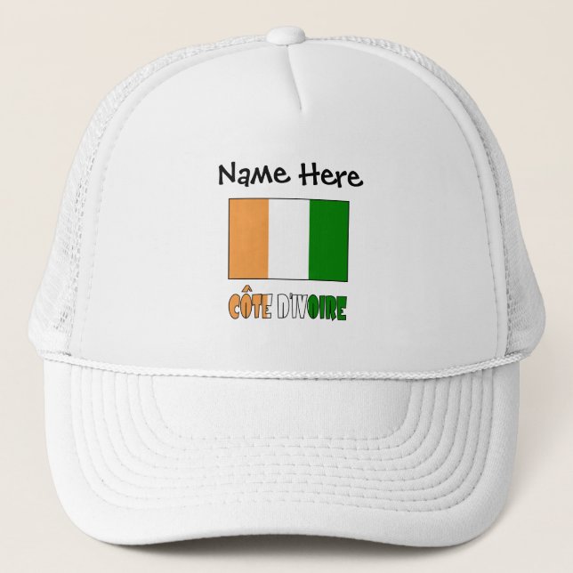 Côte d'Ivoire Ivory Coast Flag Black Personalize Trucker Hat (Front)
