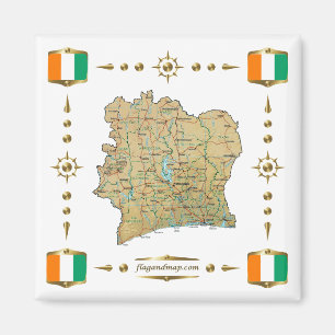 Cote d'Ivoire Map + Flags Magnet
