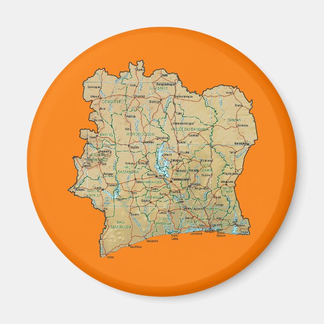 Cote d'Ivoire Map Magnet (Front)