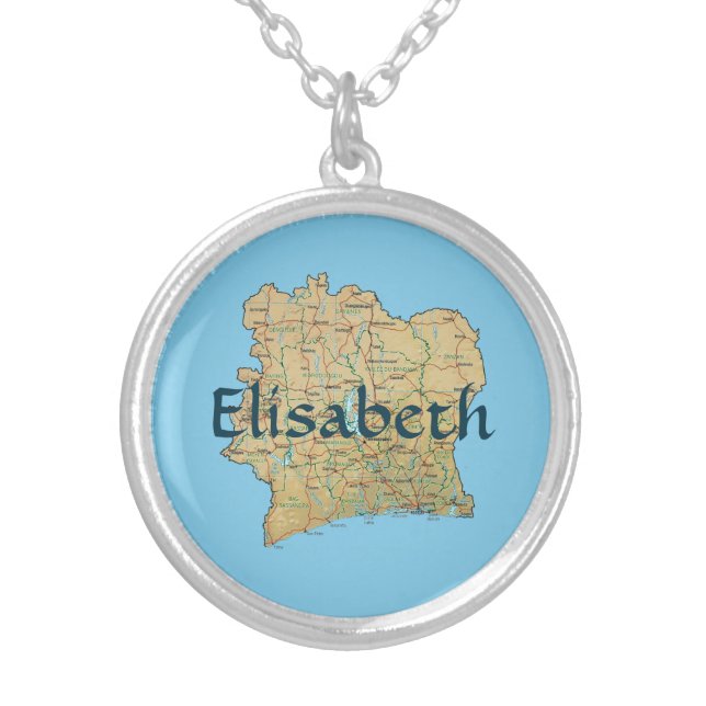 Cote d'Ivoire Map + Name Necklace (Front)