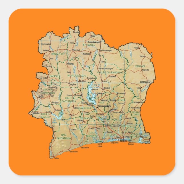 Cote d'Ivoire Map Sticker (Front)